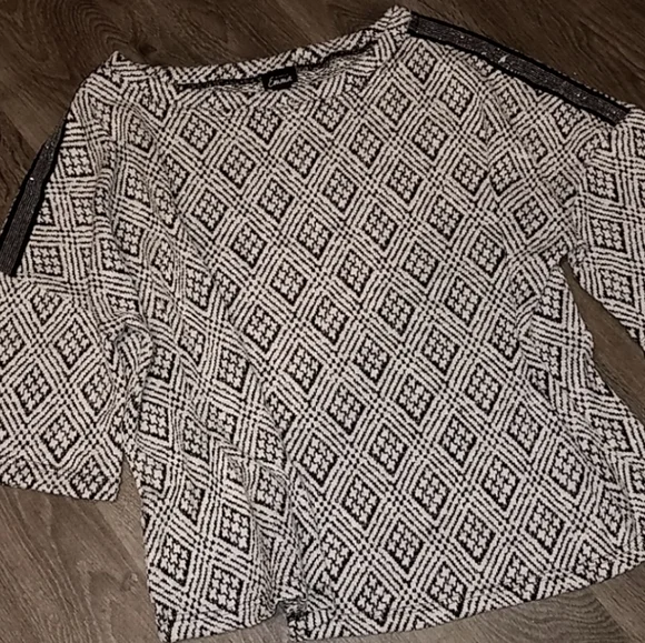 EUC SIMPLY EMMA Embellished Beaded Epaulets 3/4-Sleeve Art Deco Pullover Sweater - Picture 1 of 4